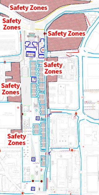 Official safety zones around the Seoul event area